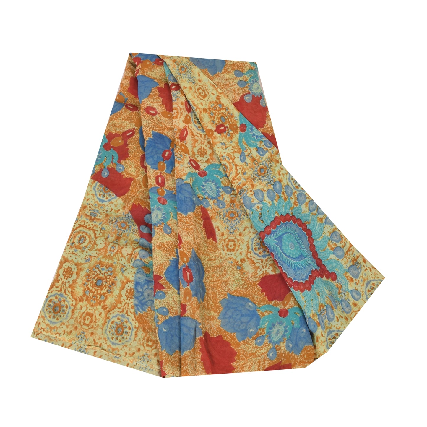 Sanskriti Vintage Sarees Multi Pure Georgette Silk Print Sari 5+yd Craft Sustainable Fabric