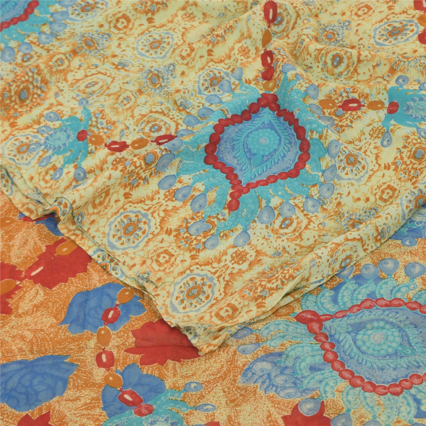 Sanskriti Vintage Sarees Multi Pure Georgette Silk Print Sari 5+yd Craft Sustainable Fabric