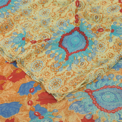 Sanskriti Vintage Sarees Multi Pure Georgette Silk Print Sari 5+yd Craft Sustainable Fabric