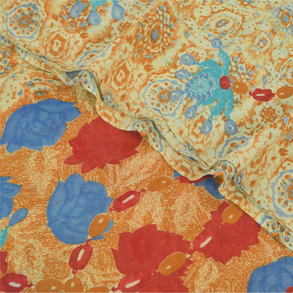 Sanskriti Vintage Sarees Multi Pure Georgette Silk Print Sari 5+yd Craft Sustainable Fabric