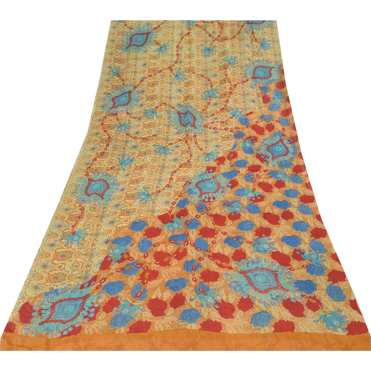 Sanskriti Vintage Sarees Multi Pure Georgette Silk Print Sari 5+yd Craft Sustainable Fabric