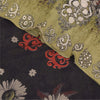 Sanskriti Vintage Sarees Black/Green Pure Georgette Print Sari 5+yd Craft Sustainable Fabric