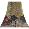 Sanskriti Vintage Sarees Black/Green Pure Georgette Print Sari 5+yd Craft Sustainable Fabric