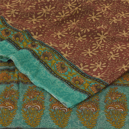 Sanskriti Vintage Sarees Dusty Red Pure Georgette Printed Sari 5+yd Craft Sustainable Fabric