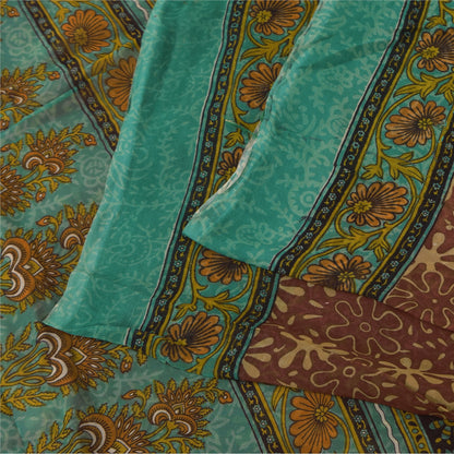 Sanskriti Vintage Sarees Dusty Red Pure Georgette Printed Sari 5+yd Craft Sustainable Fabric