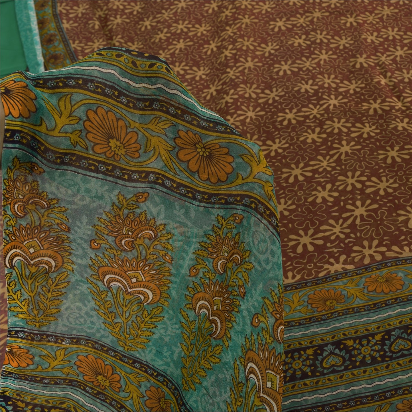 Sanskriti Vintage Sarees Dusty Red Pure Georgette Printed Sari 5+yd Craft Sustainable Fabric