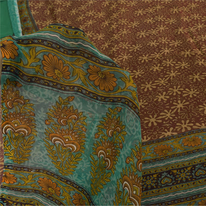 Sanskriti Vintage Sarees Dusty Red Pure Georgette Printed Sari 5+yd Craft Sustainable Fabric