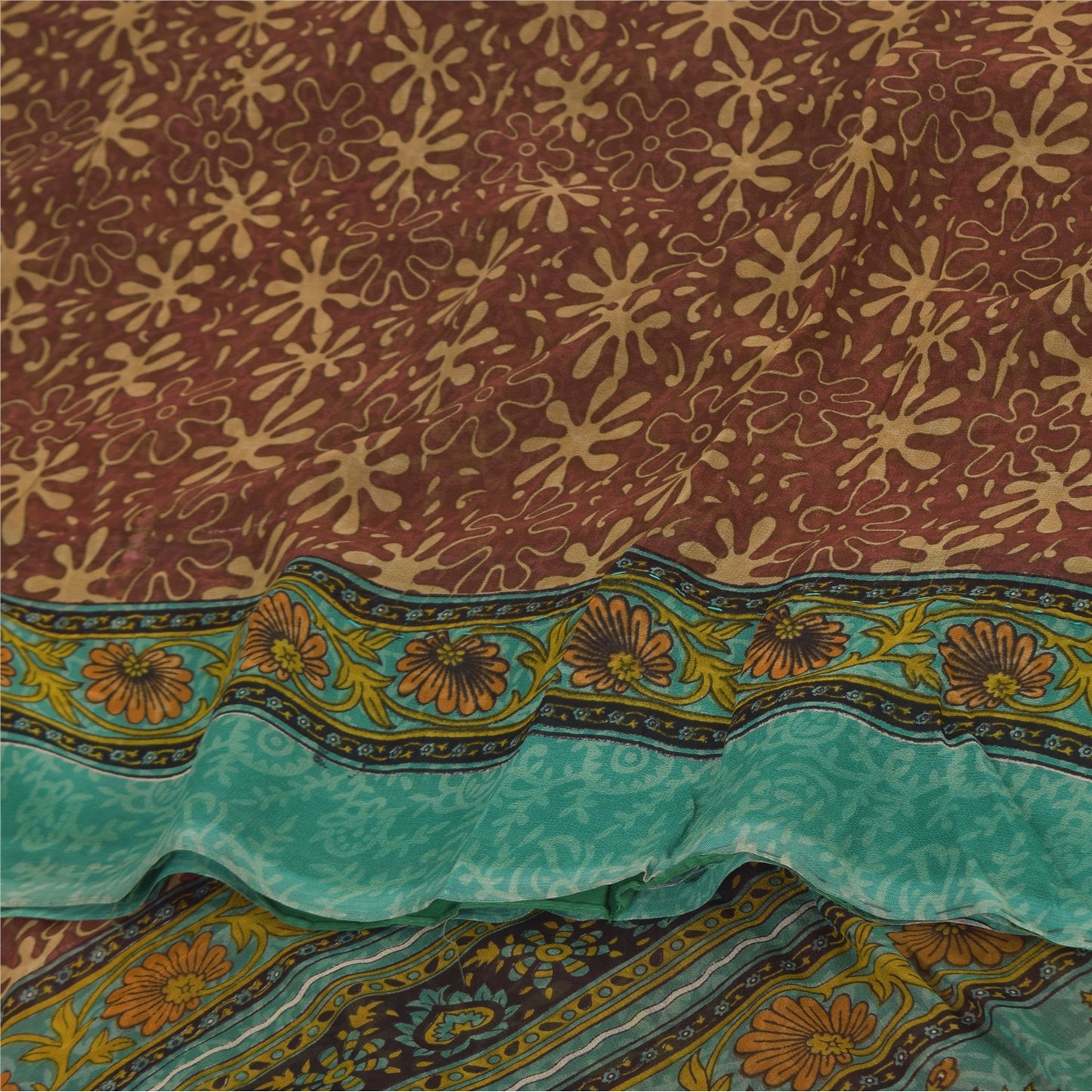 Sanskriti Vintage Sarees Dusty Red Pure Georgette Printed Sari 5+yd Craft Sustainable Fabric