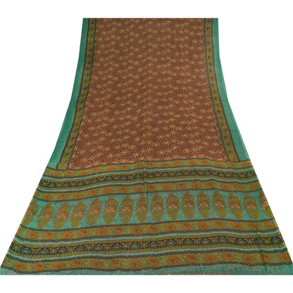 Sanskriti Vintage Sarees Dusty Red Pure Georgette Printed Sari 5+yd Craft Sustainable Fabric