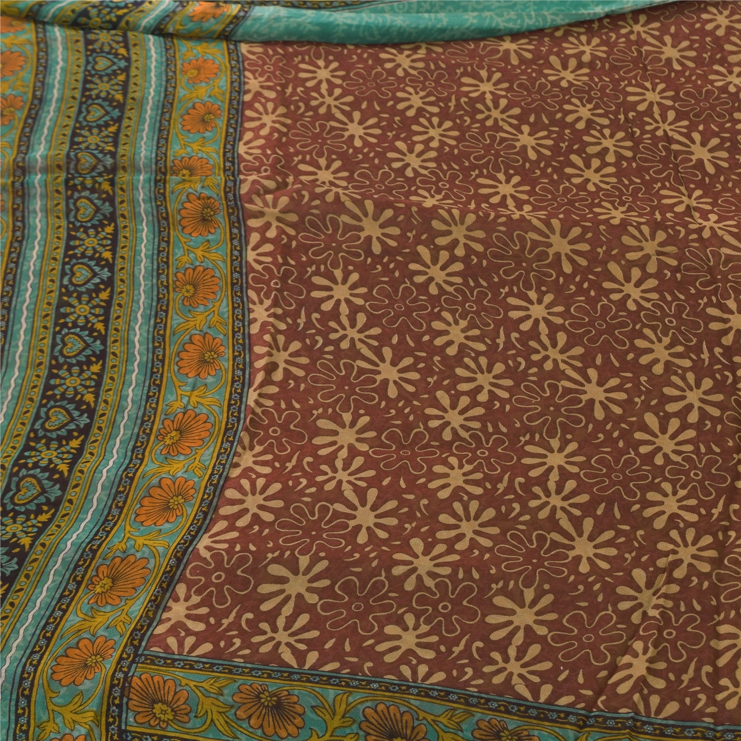 Sanskriti Vintage Sarees Dusty Red Pure Georgette Printed Sari 5+yd Craft Sustainable Fabric