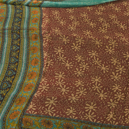 Sanskriti Vintage Sarees Dusty Red Pure Georgette Printed Sari 5+yd Craft Sustainable Fabric