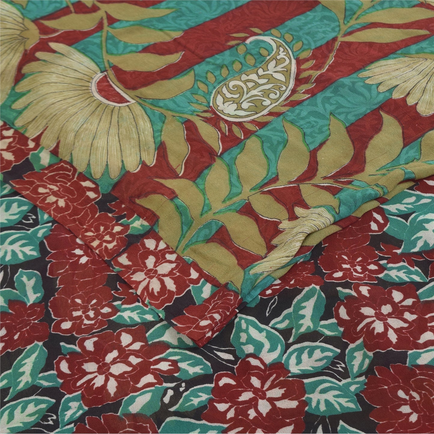 Sanskriti Vintage Sarees 100% Pure Georgette Silk Printed Sari 5+yd Craft Sustainable Fabric