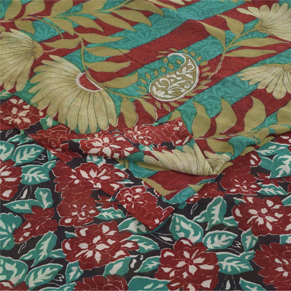 Sanskriti Vintage Sarees 100% Pure Georgette Silk Printed Sari 5+yd Craft Sustainable Fabric