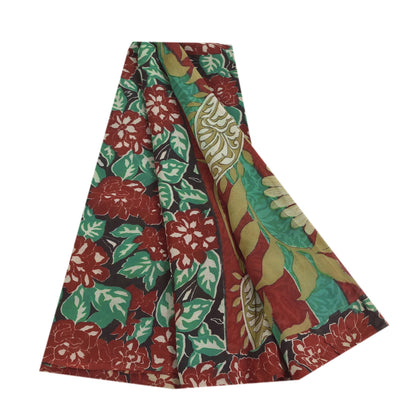 Sanskriti Vintage Sarees 100% Pure Georgette Silk Printed Sari 5+yd Craft Sustainable Fabric