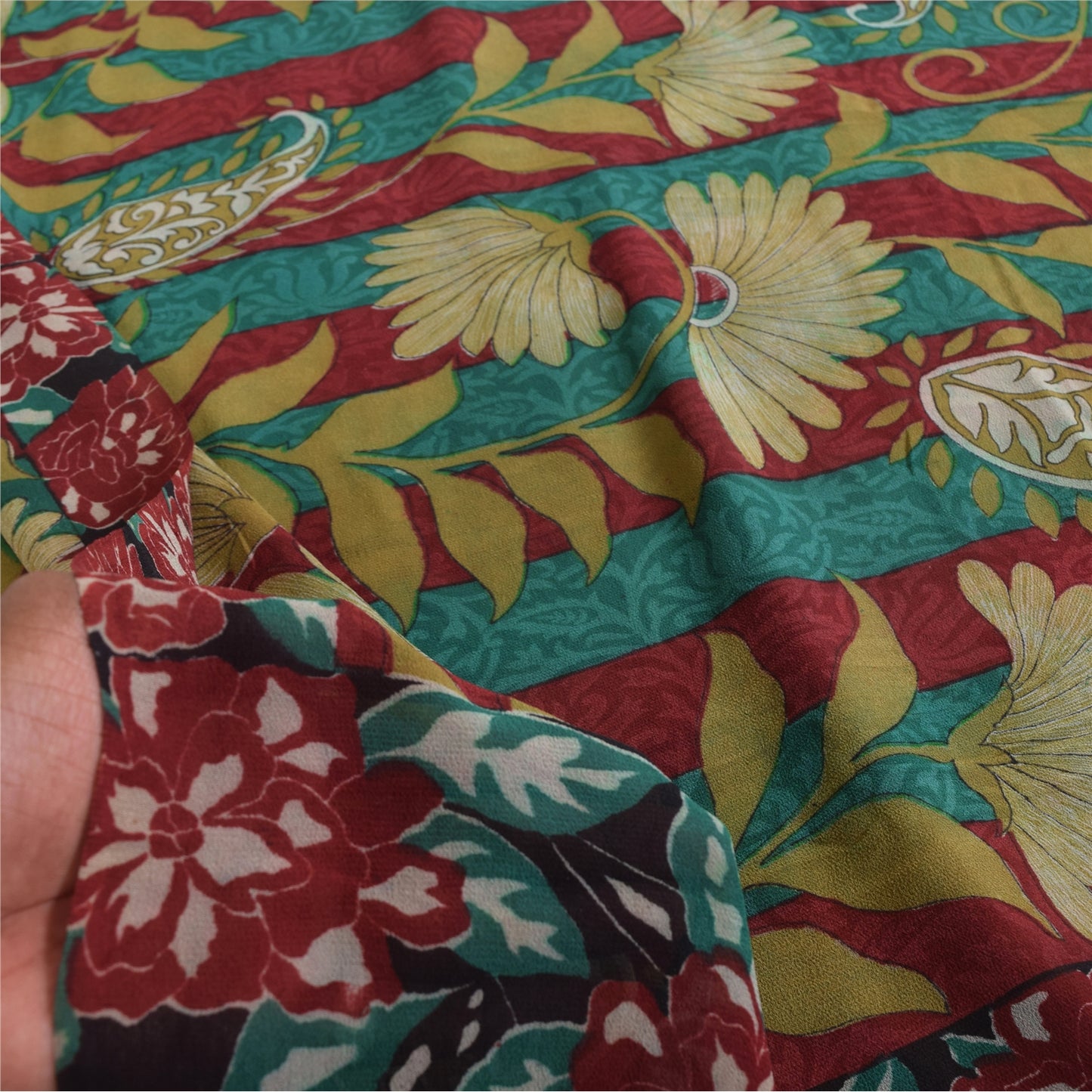 Sanskriti Vintage Sarees 100% Pure Georgette Silk Printed Sari 5+yd Craft Sustainable Fabric