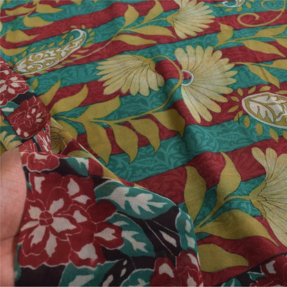 Sanskriti Vintage Sarees 100% Pure Georgette Silk Printed Sari 5+yd Craft Sustainable Fabric