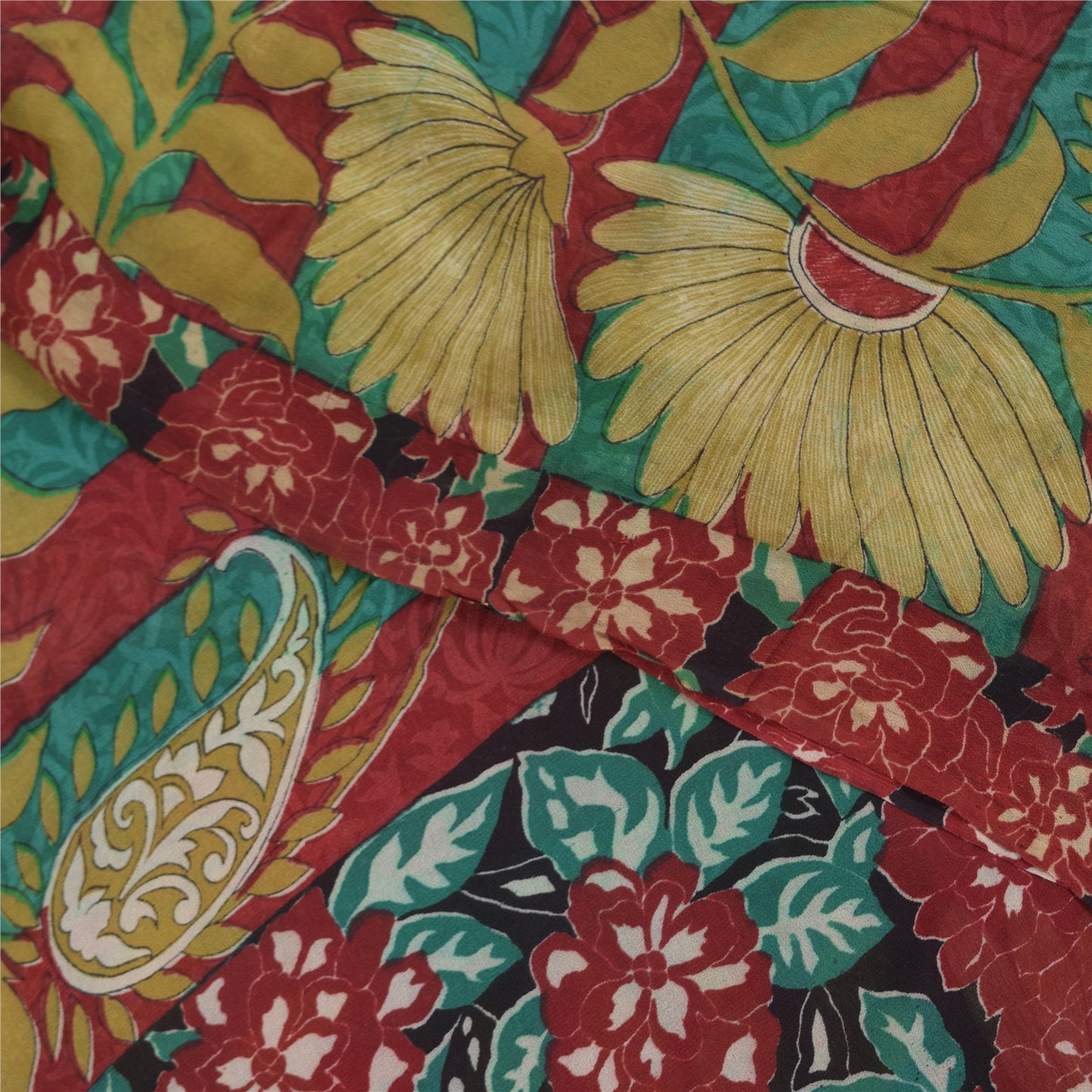 Sanskriti Vintage Sarees 100% Pure Georgette Silk Printed Sari 5+yd Craft Sustainable Fabric