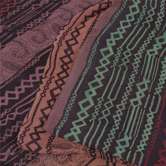 Sanskriti Vintage Sarees Mauve Pure Georgette Silk Print Sari 5+yd Craft Sustainable Fabric