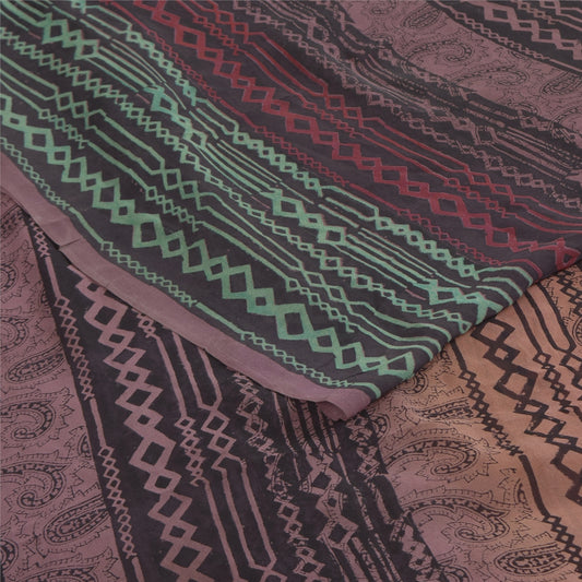 Sanskriti Vintage Sarees Mauve Pure Georgette Silk Print Sari 5+yd Craft Sustainable Fabric