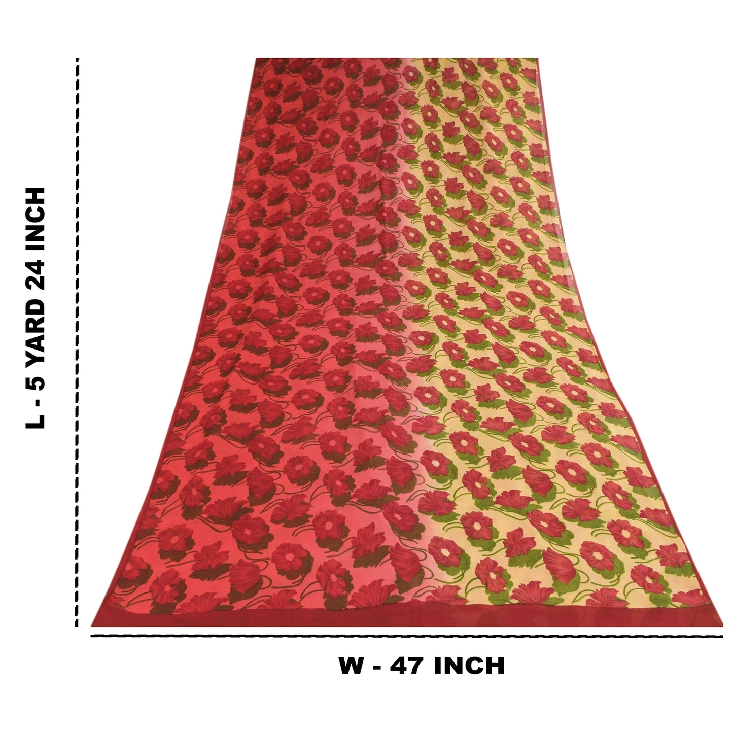 Sanskriti Vintage Sarees Red & Cream Pure Georgette Print Sari 5+yd Craft Fabric