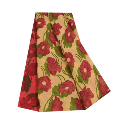 Sanskriti Vintage Sarees Red & Cream Pure Georgette Print Sari 5+yd Craft Fabric