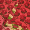 Sanskriti Vintage Sarees Red & Cream Pure Georgette Print Sari 5+yd Craft Fabric