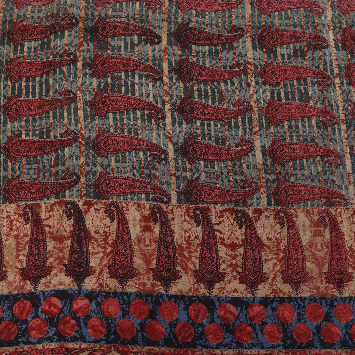 Sanskriti Vintage Sarees Blue & Red Pure Georgette Print Sari 5+yd Craft Sustainable Fabric