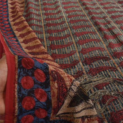 Sanskriti Vintage Sarees Blue & Red Pure Georgette Print Sari 5+yd Craft Sustainable Fabric