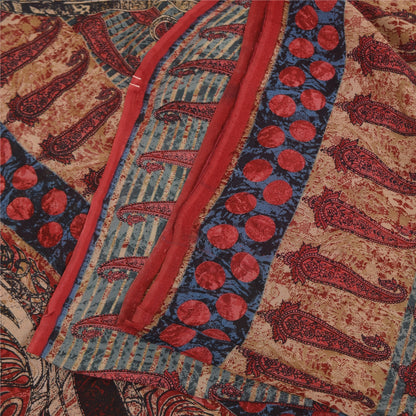 Sanskriti Vintage Sarees Blue & Red Pure Georgette Print Sari 5+yd Craft Sustainable Fabric