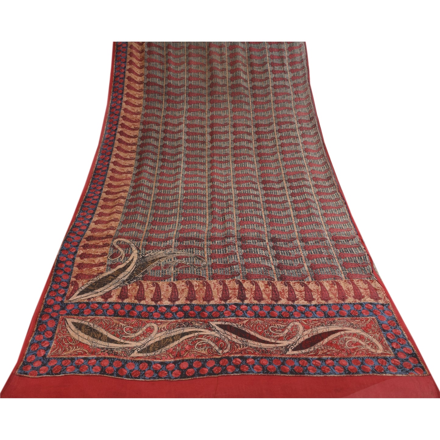 Sanskriti Vintage Sarees Blue & Red Pure Georgette Print Sari 5+yd Craft Sustainable Fabric