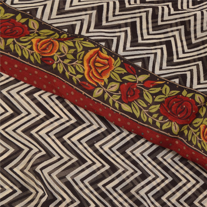 Sanskriti Vintage Sarees Black Pure Georgette Silk Print Sari 6+yd Craft Sustainable Fabric