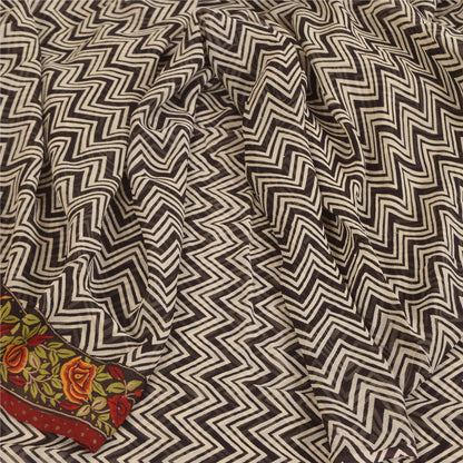 Sanskriti Vintage Sarees Black Pure Georgette Silk Print Sari 6+yd Craft Sustainable Fabric