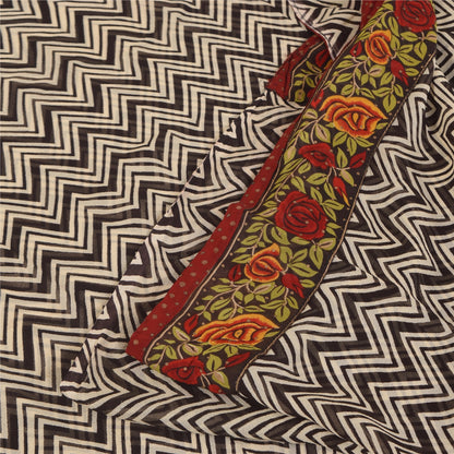 Sanskriti Vintage Sarees Black Pure Georgette Silk Print Sari 6+yd Craft Sustainable Fabric