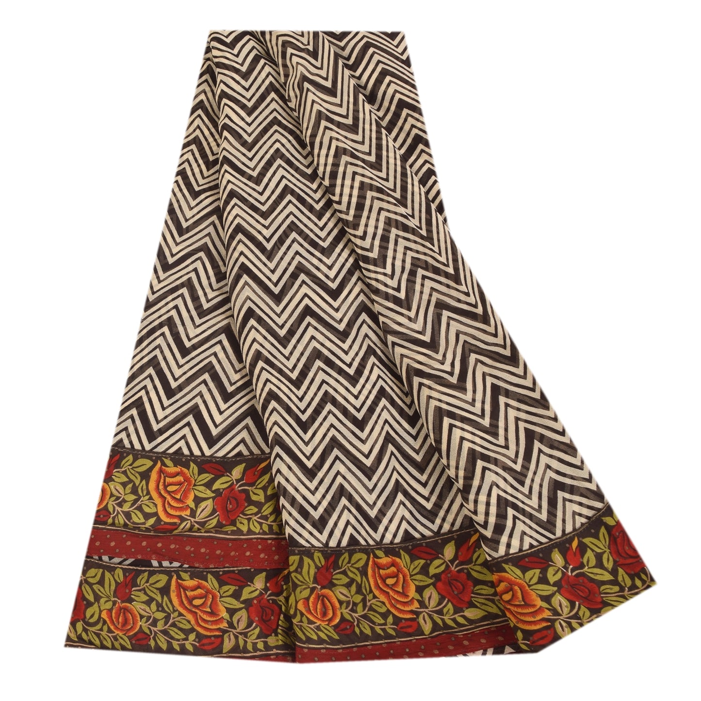 Sanskriti Vintage Sarees Black Pure Georgette Silk Print Sari 6+yd Craft Sustainable Fabric