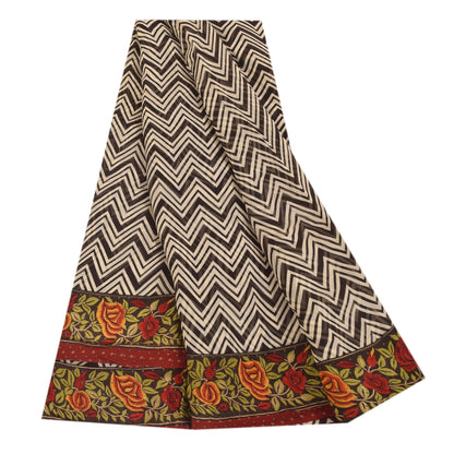 Sanskriti Vintage Sarees Black Pure Georgette Silk Print Sari 6+yd Craft Sustainable Fabric