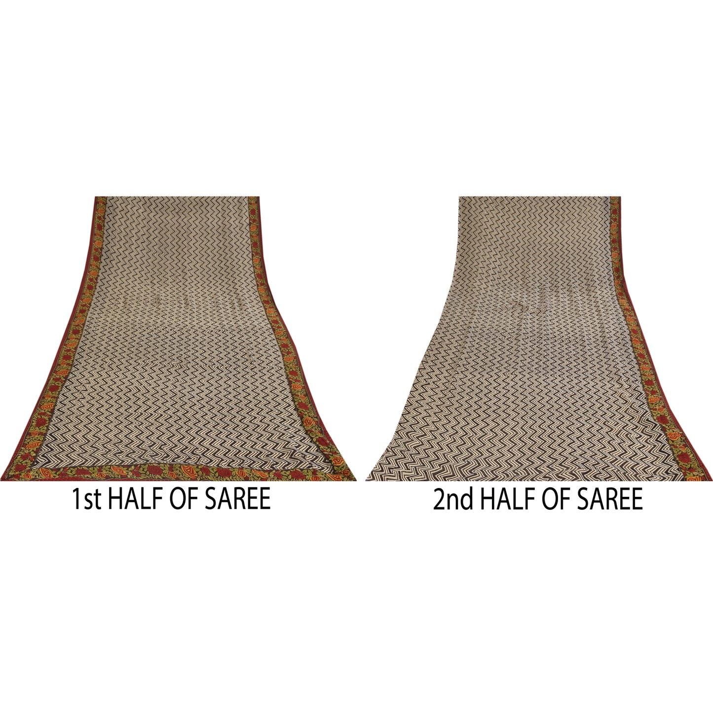 Sanskriti Vintage Sarees Black Pure Georgette Silk Print Sari 6+yd Craft Sustainable Fabric