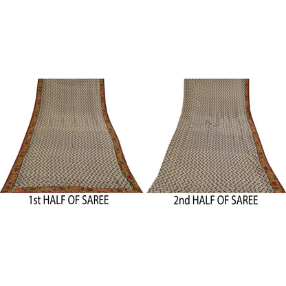 Sanskriti Vintage Sarees Black Pure Georgette Silk Print Sari 6+yd Craft Sustainable Fabric