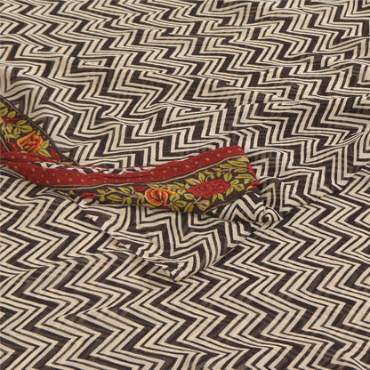 Sanskriti Vintage Sarees Black Pure Georgette Silk Print Sari 6+yd Craft Sustainable Fabric