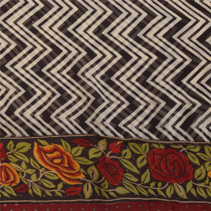 Sanskriti Vintage Sarees Black Pure Georgette Silk Print Sari 6+yd Craft Sustainable Fabric