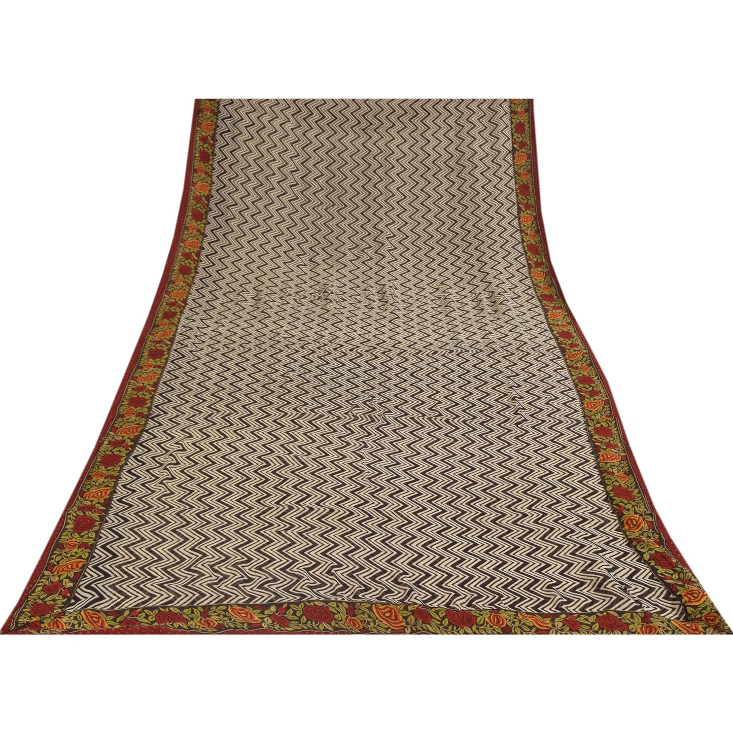 Sanskriti Vintage Sarees Black Pure Georgette Silk Print Sari 6+yd Craft Sustainable Fabric