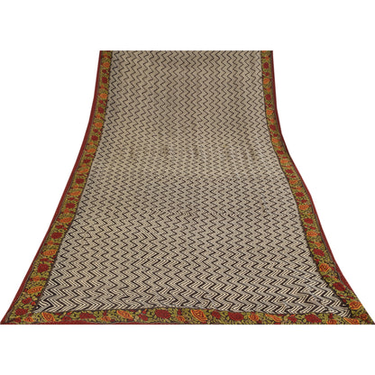 Sanskriti Vintage Sarees Black Pure Georgette Silk Print Sari 6+yd Craft Sustainable Fabric