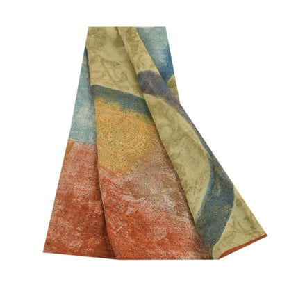 Sanskriti Vintage Sarees Green Pure Georgette Silk Print Sari 6+yd Craft Fabric
