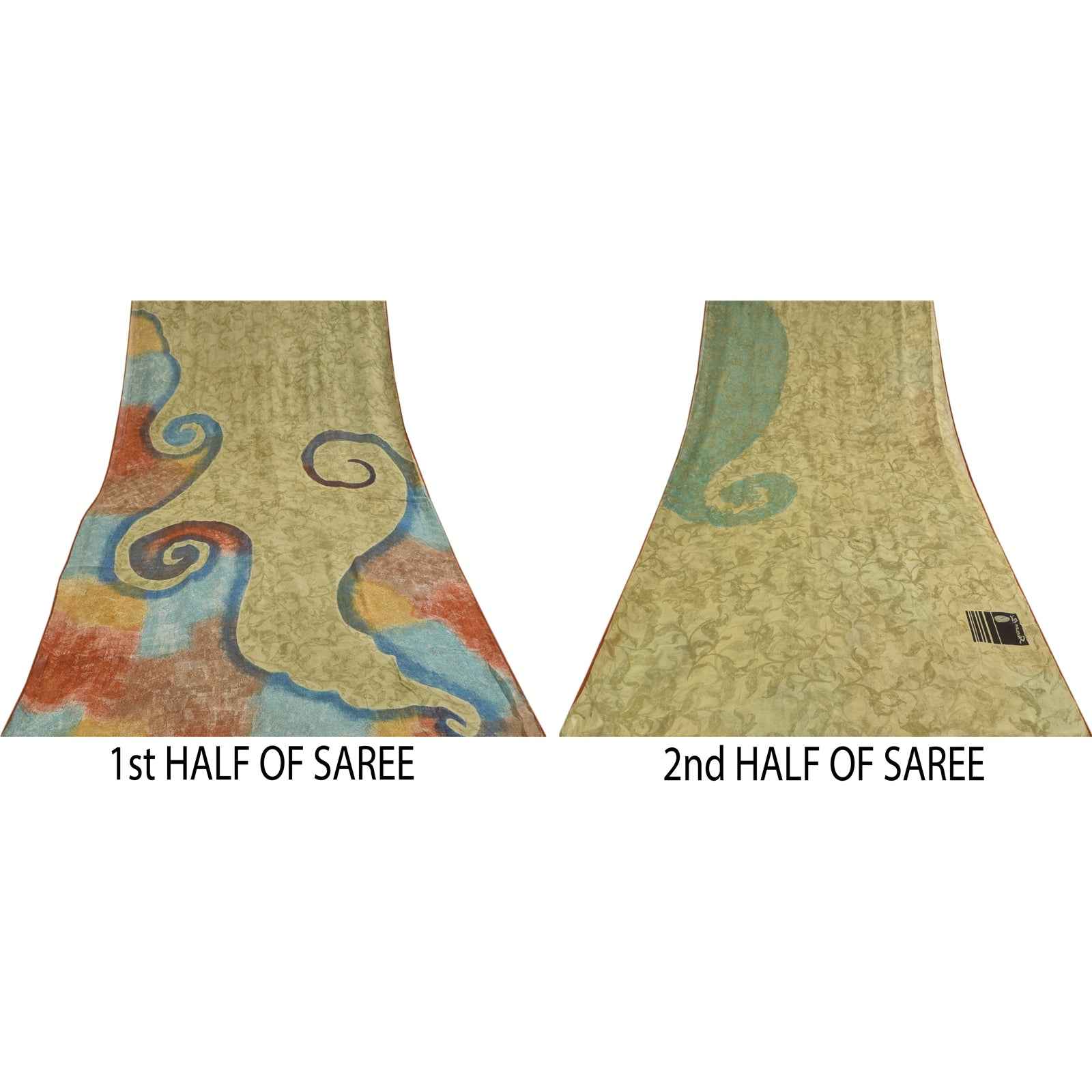 Sanskriti Vintage Sarees Green Pure Georgette Silk Print Sari 6+yd Craft Fabric