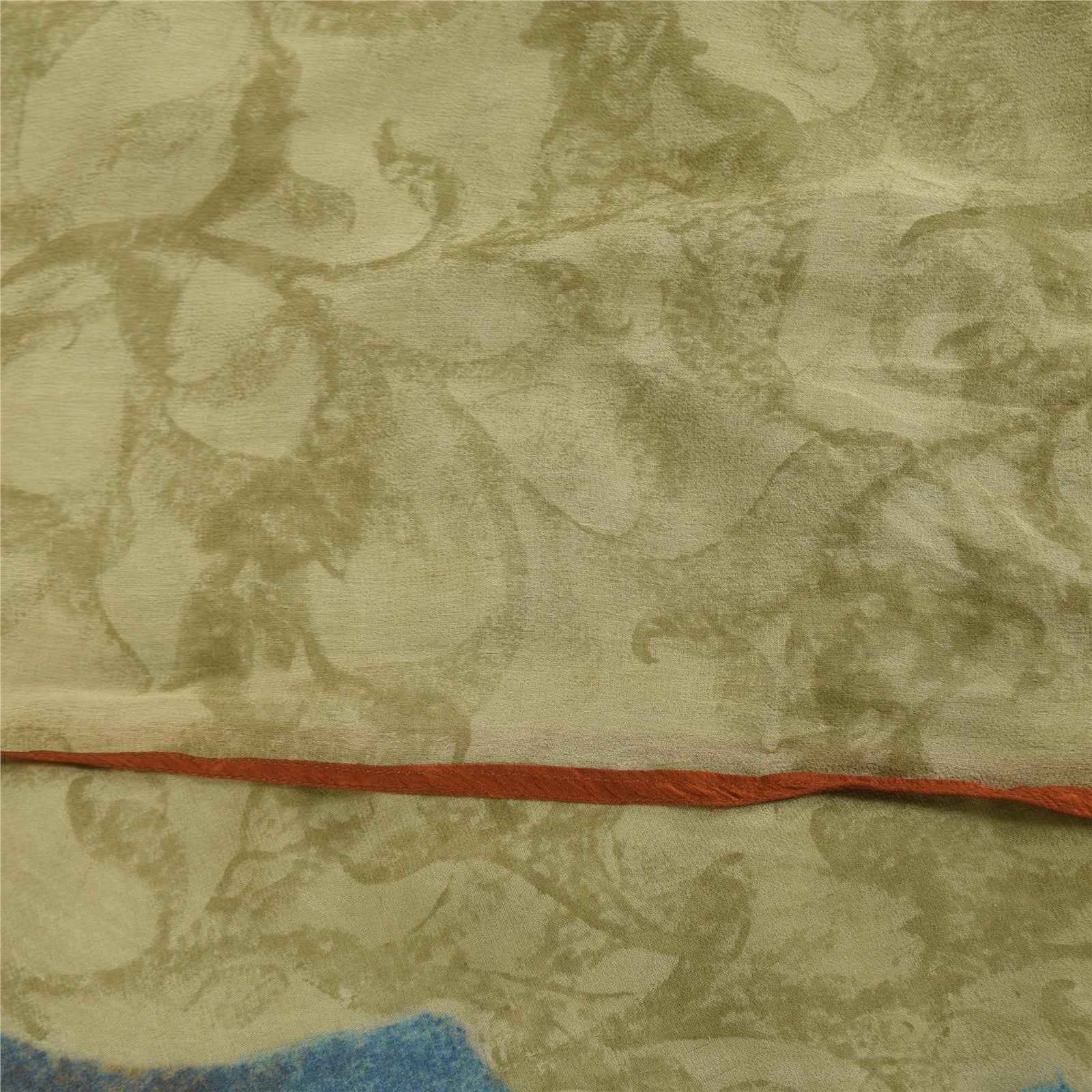 Sanskriti Vintage Sarees Green Pure Georgette Silk Print Sari 6+yd Craft Fabric