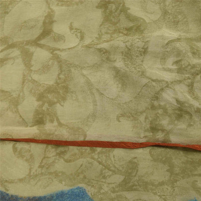 Sanskriti Vintage Sarees Green Pure Georgette Silk Print Sari 6+yd Craft Fabric