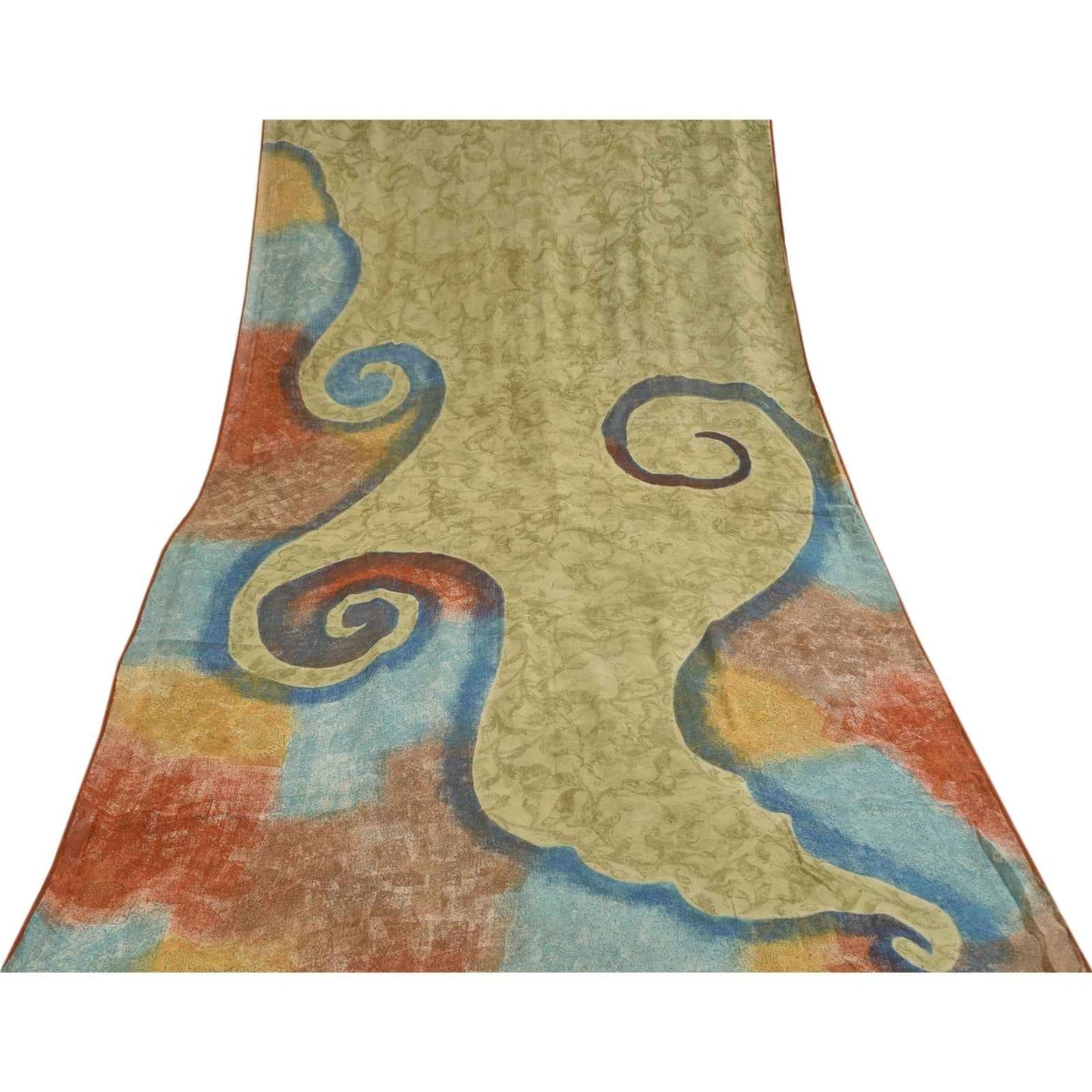 Sanskriti Vintage Sarees Green Pure Georgette Silk Print Sari 6+yd Craft Fabric