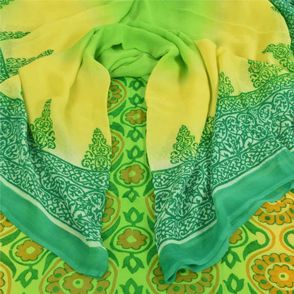 Sanskriti Vintage Sarees Green Pure Georgette Silk Print Sari 6+yd Craft Fabric