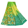 Sanskriti Vintage Sarees Green Pure Georgette Silk Print Sari 6+yd Craft Fabric