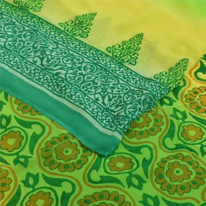 Sanskriti Vintage Sarees Green Pure Georgette Silk Print Sari 6+yd Craft Fabric