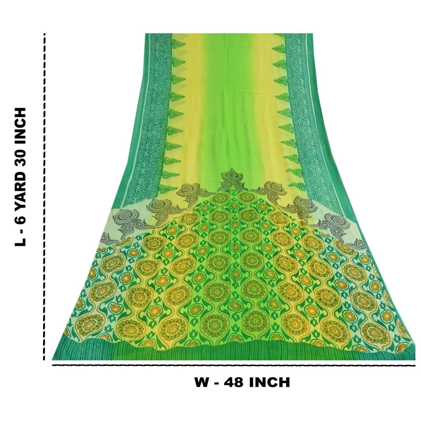 Sanskriti Vintage Sarees Green Pure Georgette Silk Print Sari 6+yd Craft Fabric